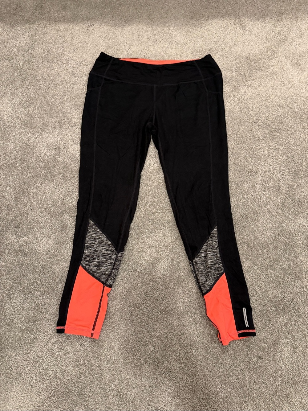 Tangerine Coral, Grey, and Black Active Leggings